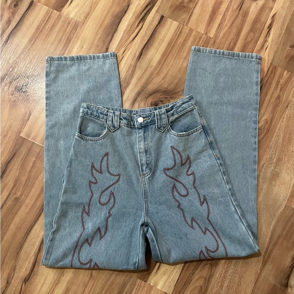 Le Lis Denim - Le Lis Flame Embroidered Baggy Mom Jeans Sz S
